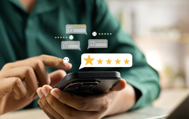 istock Online customer satisfaction Survey service concept, client rate service from experience in application,Consumer give five-Stars and feedback review for quality, Business reputation ranking from buyer 2159187761
