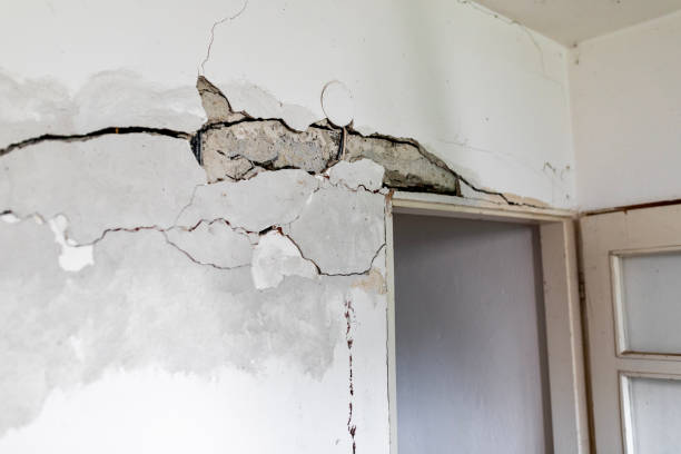 Broken fractured wall of the house