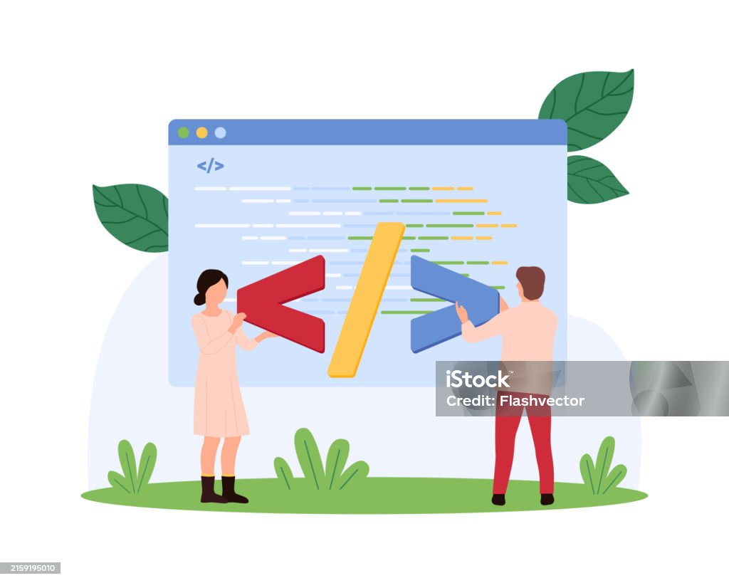 Program And Software Code Development Tiny People Coding Coders Work ...