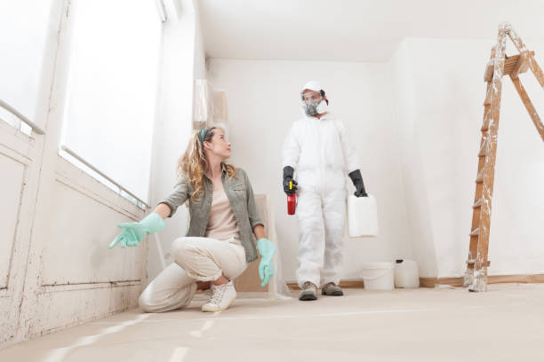istock Concerned woman at a home renovation site shows a mold problem to a professional worker using products for mold remediation treatment. Concept of wall painting, cleaning, and mold removal service 2159201614