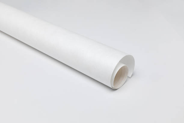 istock Rolled paper isolated on a white background. Rolled paper. White wrapping paper, mock up, template, waterproof material of Tyvek. 2159206848