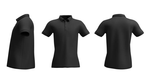 istock Front side and back view of Polo Shirt color black Mockup design, clipping path, 3D rendering 2159208336