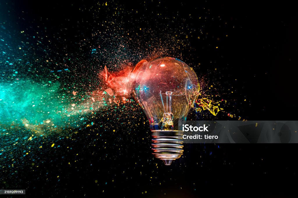 Bulb Exploding Light Bulb Exploding With Colorful Powder Stock Photo - Download Image ...