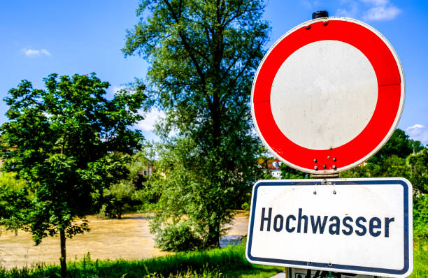 istock typical highwater sign in germany - translation: high water 2159209223