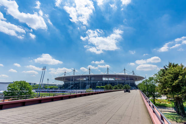 Distant view of the Stade de France, the largest French stadium, Saint-Denis, France Saint-Denis, France - June 25, 2024: Distant view of the Stade de France, the largest French stadium and a host sports venue for the Paris 2024 Summer Olympic Games spy games stock pictures, royalty-free photos & images