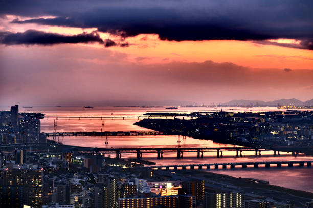 istock Yodo river and Osaka cityscape at sunset, Japan 2159222484