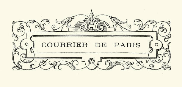 ilustrații de stoc cu element de design ornamentat, cadru de titlu, courrier de paris, stil de secol 19 - cultură franceză