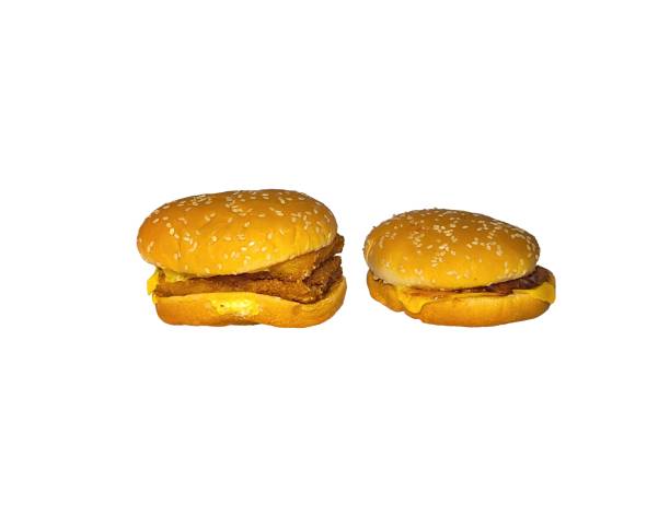 istock Beef cheese burger and double Fish burger isolated on white background. Fast food concept. Junk food 2159230035
