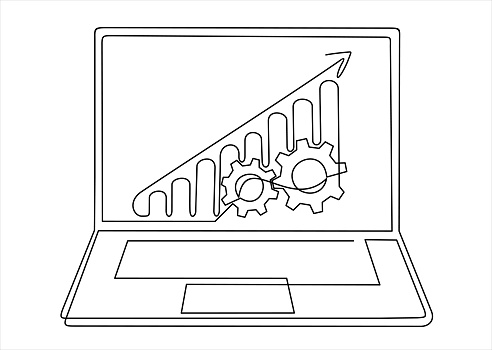 computer graphics line drawing Images High Quality... One Continuous Line Drawing Of Computer Laptop With A Chart And Gears ...