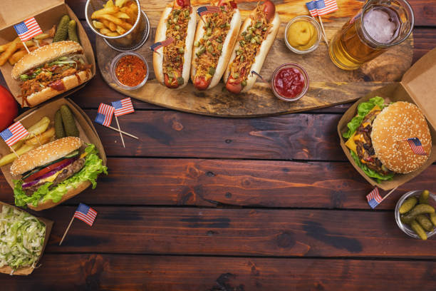 istock Food is served at a picnic table for the July 4th celebration 2159239621