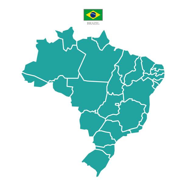 brazil turquoise Silhouette and colored (turquoise) brazil map rio parana stock illustrations