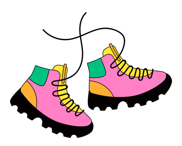 istock Retro Trekking Shoes. Multicolored sneakers with high soles. Bright Hiking Boots 2159243905