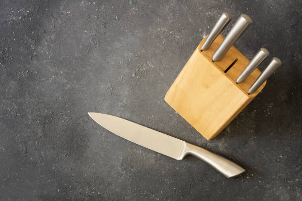 istock Casting steel various chef knife, Set of modern sharp kitchen knives on dark background 2159250829