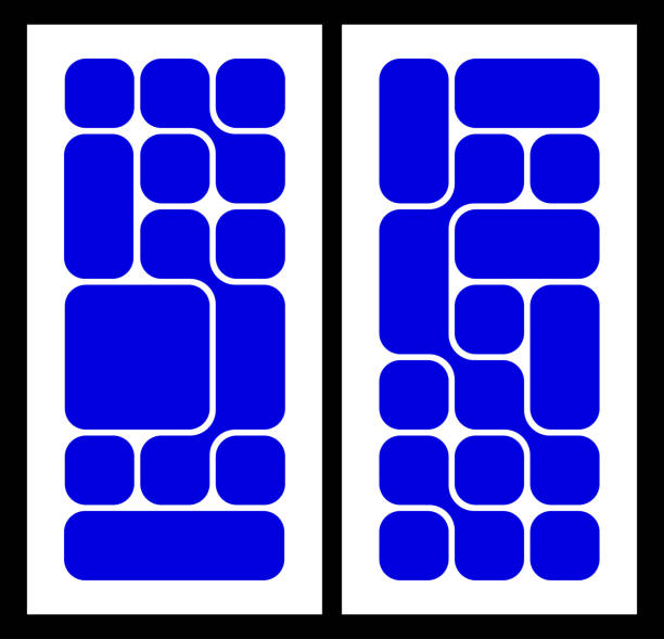 ilustrações, clipart, desenhos animados e ícones de web ui ux design elementos, formato móvel. web frame, blocos, conceito de grade. layout web com elementos y2k da moda. modelo de ux ui de tijolo em alta. web comics grades, conexão suave, azul marinho. vetor - grade padrão