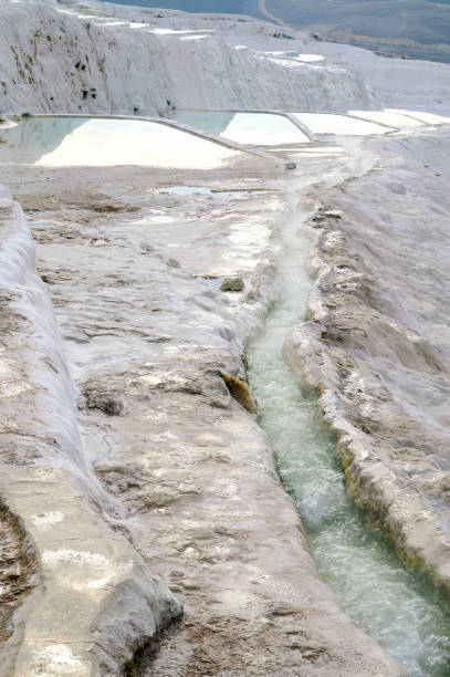 Inflow channel on the limestone rocks in Pamukkale, Turkey