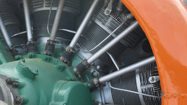 Close up of propeller plane engine