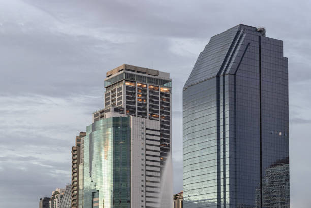 Bangkok, Thailand - 22 Jun, 2024 - Architecture view of Modern high-rise buildings on sky background at evening time. Space for text, Selective focus.