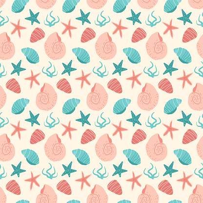 Barnicle's Pattern Shells And Starfish Seamless Pattern Barnacles And Seaweed Endless ...