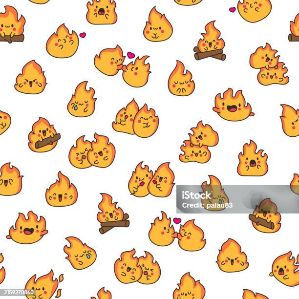 Control Cute Fire Ilustración de Cute Kawaii Little Fire Seamless Pattern Cartoon Flame ...