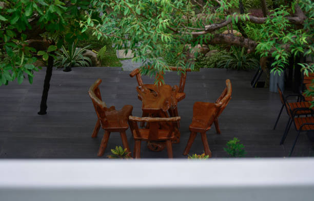 istock Tables and chairs in a coffee shop 2159271329