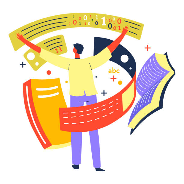 Application for online education, library with sources and books Self education or obtaining knowledge and skills in university, high school or college. Application with information on IT discipline, publications and books with info, studying online, vector book dedication stock illustrations
