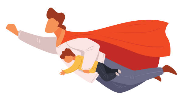 istock Super hero family, dad and son flying together 2159279865