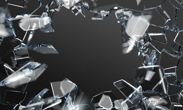 istock 3d broken or explosion glass, flying sharp pieces of blue crystal, mirror or window on black background. Abstract render of transparent crashed beaten shatters or shard ice fragments 2159285345