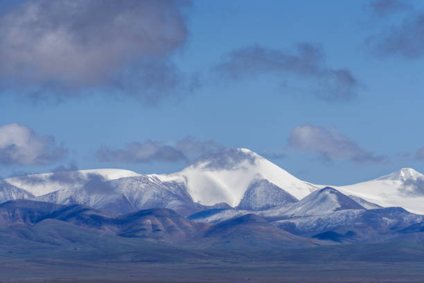 Plateau meadow and snow-capped mountains on a sunny day