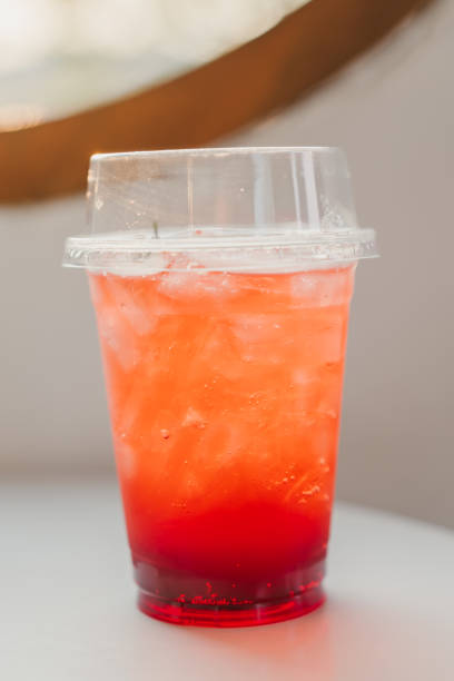 istock Strawberry soda water is placed on a table in a cafe. 2159293898