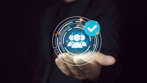 istock Biometrics security.Businessman holding identity verification symbol for Increase financial security and access personal financial data. 2159294707