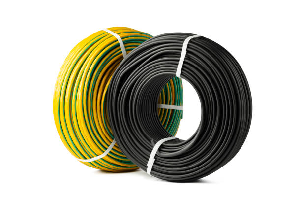istock Yellow And Black Electrical Wire Spools Isolated On White Background 2159295158