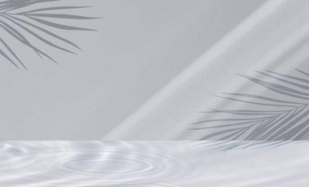 istock Summer Background, Water Surface Texture Swimming Pool with White Wall Studio with Light, Shadow Palm Leaves,Backdrop Podium Display and Poolside with sun reflection,Concept  cosmetic or Spa Product 2159298891