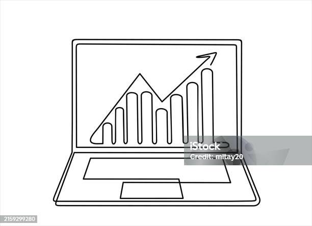 Simple Line Drawings Oracle Computer One Continuous Line Drawing Of Computer Laptop With A Chart On It ...