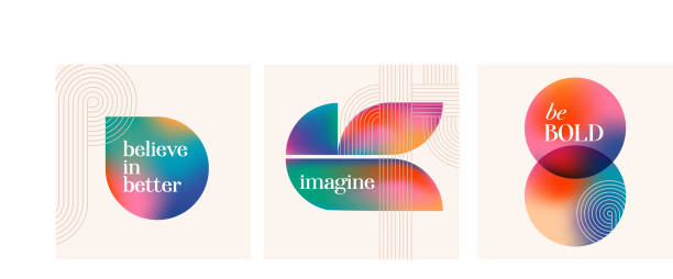 Colorful modern minimalist posters, prints with lettering, quotes. Graphic minimalist gradient style. Vector design