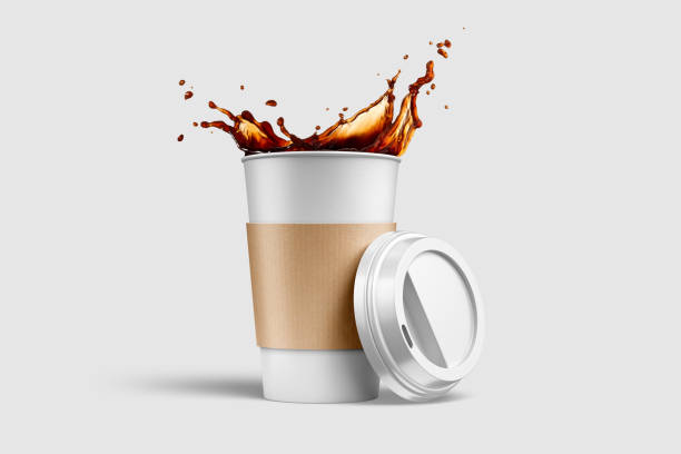 istock Paper coffee cup with sleeve and coffee splash mockup template, isolated on light grey background. 2159307610