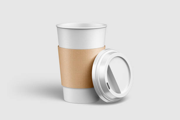 istock Paper coffee cup with sleeve and plastic cap mockup template, isolated on light grey background. 2159307613