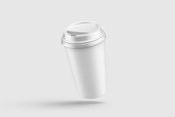 istock Paper coffee cup with plastic cap mockup template, isolated on light grey background. 2159307662
