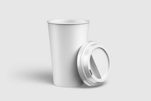 istock Paper coffee cup with plastic cap mockup template, isolated on light grey background. 2159307706