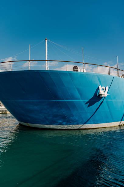 istock Large ship with white anchor on the bow, departing 2159310699