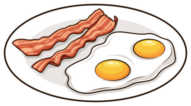 Eggs and bacon on plate cartoon illustration Eggs and bacon on plate vector cartoon clip art bacon stock illustrations