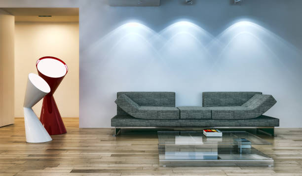 Large luxury modern bright interiors Living room mockup illustration 3D rendering image