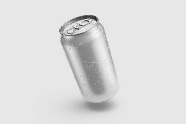 istock Aluminium drink can 330ml with water drops mockup template, isolated on light grey background. 2159311575