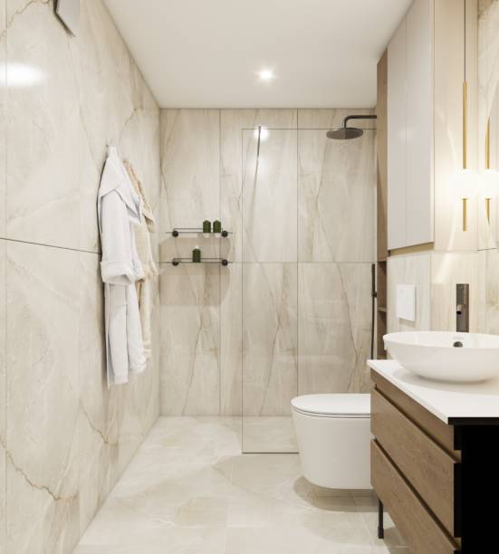 istock Elegant Beige Marble Bathroom 2159312909