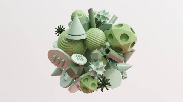 istock Abstract geometric shapes in different colors - 3d render. Set, composition in bright and pastel colors from objects, figures, primitives. 2159314051