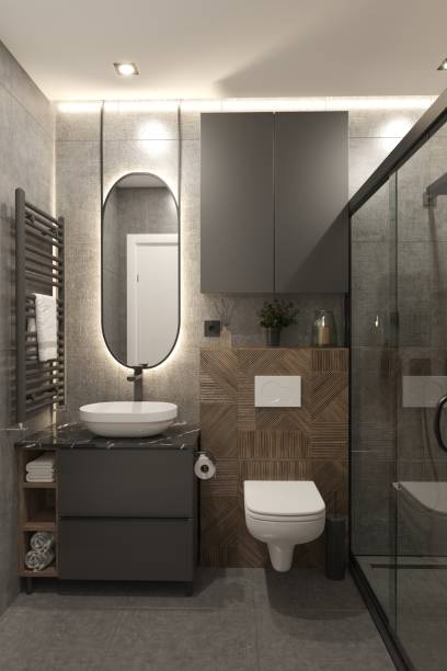 istock Elegant Black & Wood Bathroom 2159314052