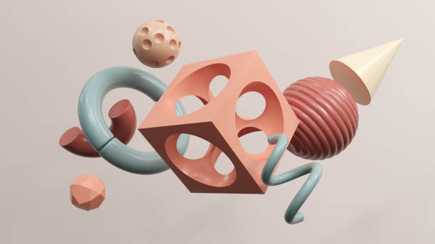istock Abstract geometric shapes in different colors - 3d render. 2159314084