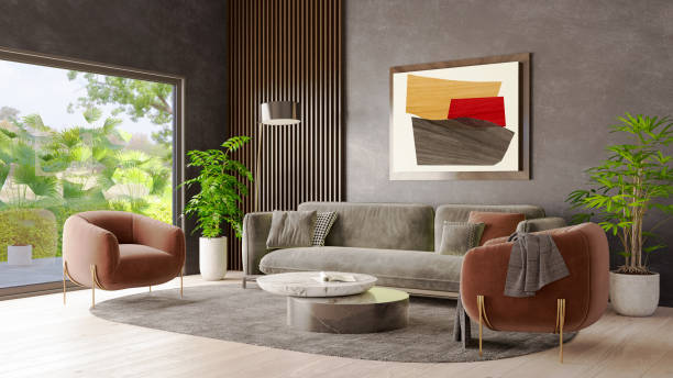 istock Large luxury modern bright interiors Living room mockup illustration 3D rendering image 2159316557