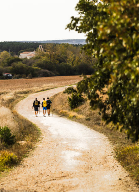 3 hikers walking on a rural path in the \