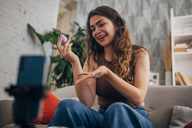 istock Woman discussing beauty product on camera 2159317943