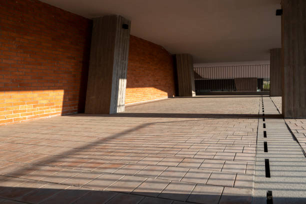 istock Lighting effects in corridors of commercial buildings under construction 2159319487